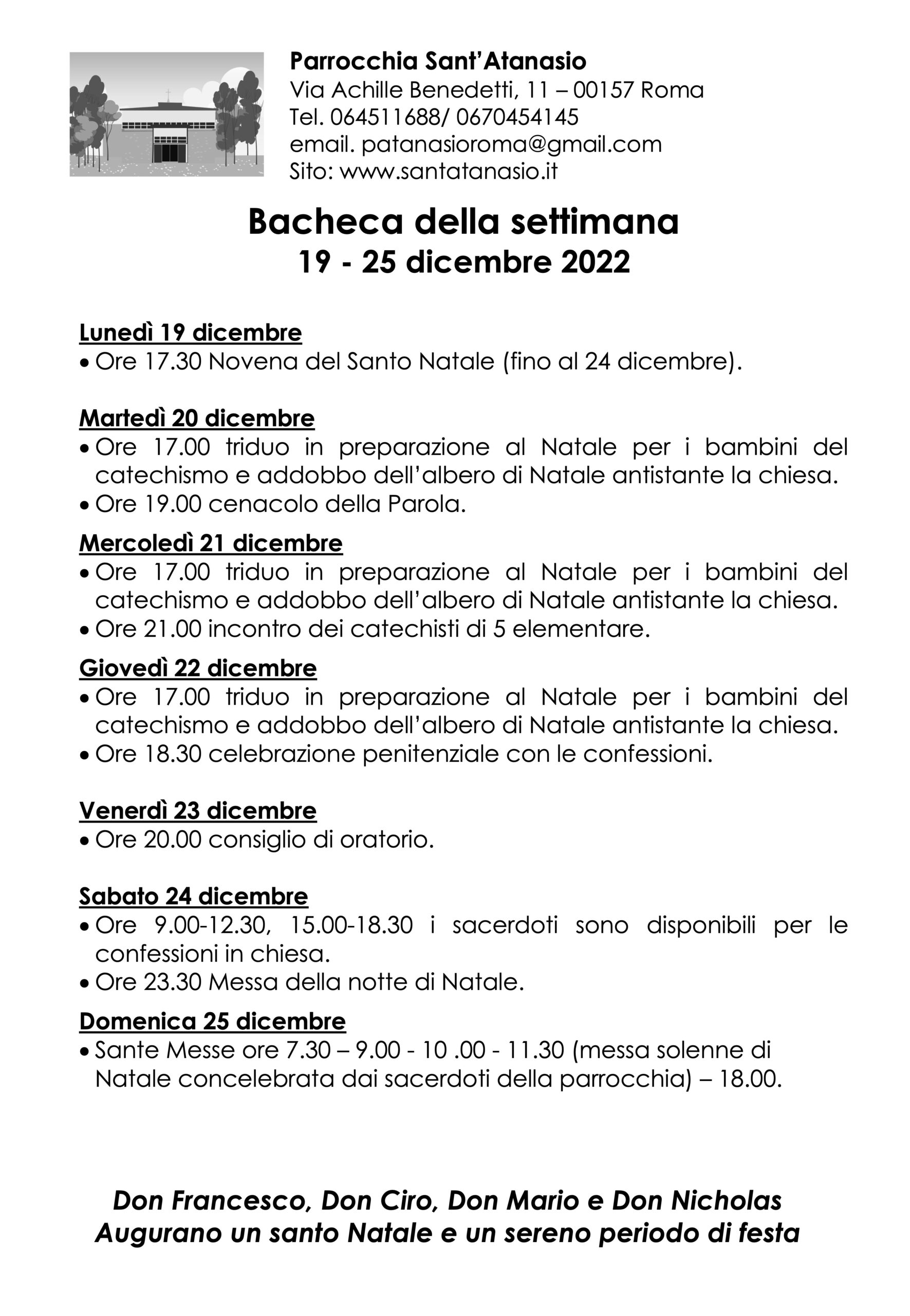 L'Agenda della Nostra Comunità Parrocchiale